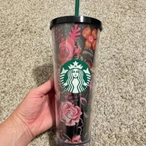Starbucks Ban.do Midnight Flower Floral Cold Cup Venti Tumbler 24oz Bando rare